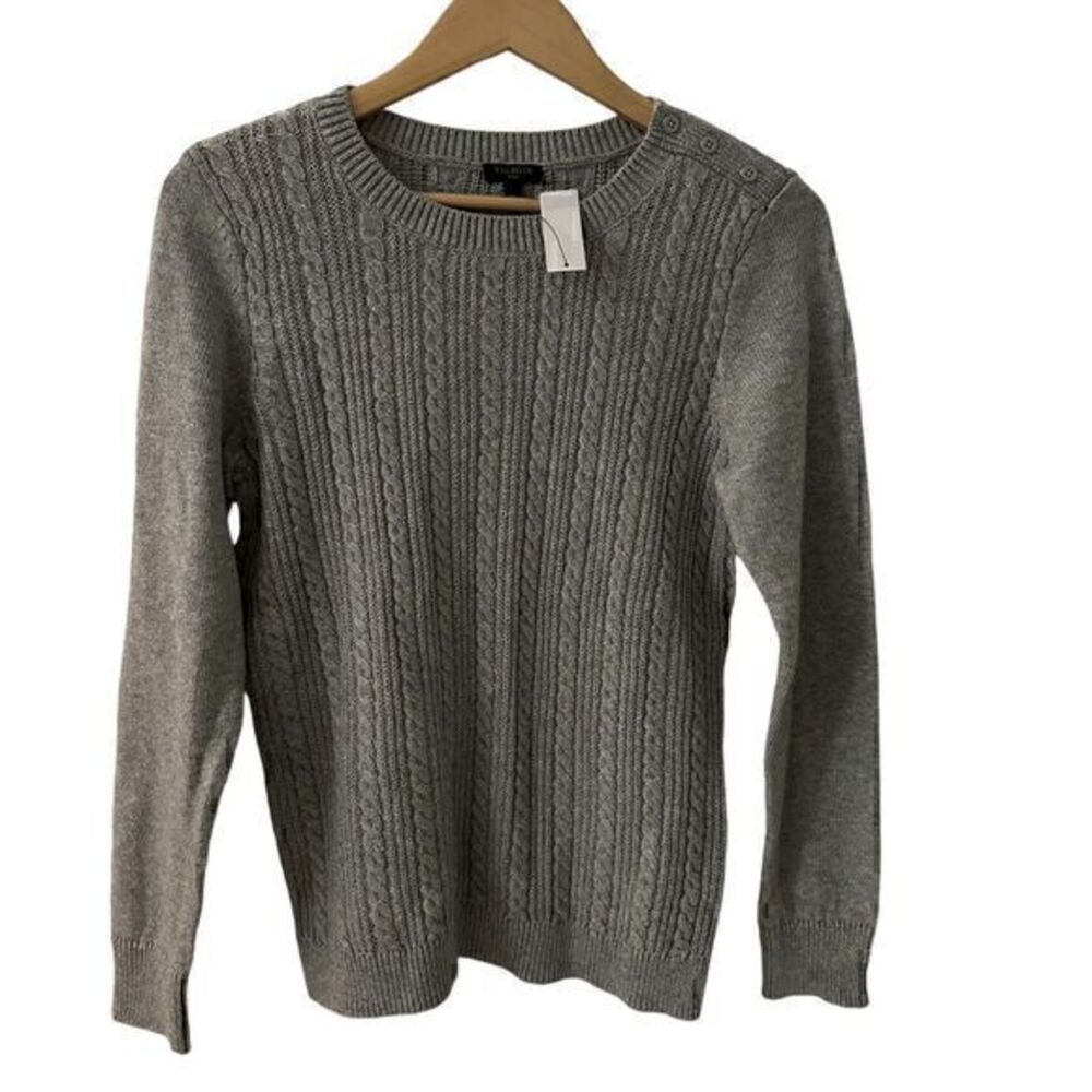 Talbots Silver Metallic Scoop Neck Cable Knit Sparkle Sweater Size Petite S NWT